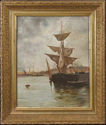 Cuadro «Velero en mar en calma», Óleo sobre lienzo – Finales del siglo XIX