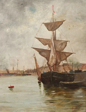 Cuadro «Velero en mar en calma», Óleo sobre lienzo – Finales del siglo XIX
