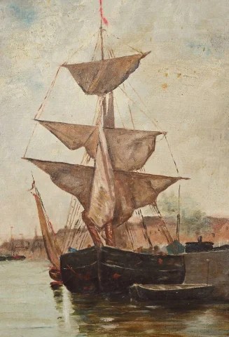 Cuadro «Velero en mar en calma», Óleo sobre lienzo – Finales del siglo XIX