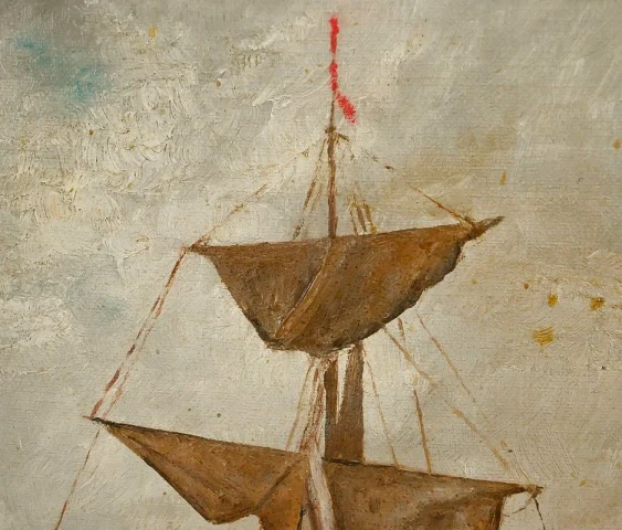 Cuadro «Velero en mar en calma», Óleo sobre lienzo – Finales del siglo XIX