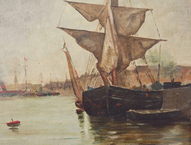 Cuadro «Velero en mar en calma», Óleo sobre lienzo – Finales del siglo XIX