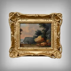 Cuadro «Chemin ouvrant sur la Mer», óleo sobre tabla, en el gusto de Jean Pillement – Finales del siglo XIX