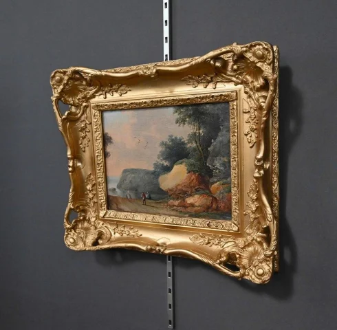 Cuadro «Chemin ouvrant sur la Mer», óleo sobre tabla, en el gusto de Jean Pillement – Finales del siglo XIX