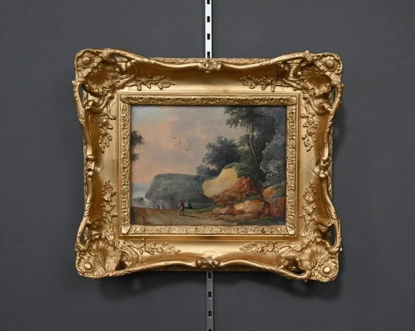 Cuadro «Chemin ouvrant sur la Mer», óleo sobre tabla, en el gusto de Jean Pillement – Finales del siglo XIX