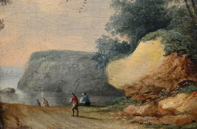 Cuadro «Chemin ouvrant sur la Mer», óleo sobre tabla, en el gusto de Jean Pillement – Finales del siglo XIX