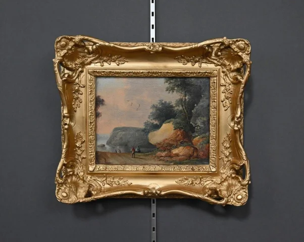 Cuadro «Chemin ouvrant sur la Mer», óleo sobre tabla, en el gusto de Jean Pillement – Finales del siglo XIX