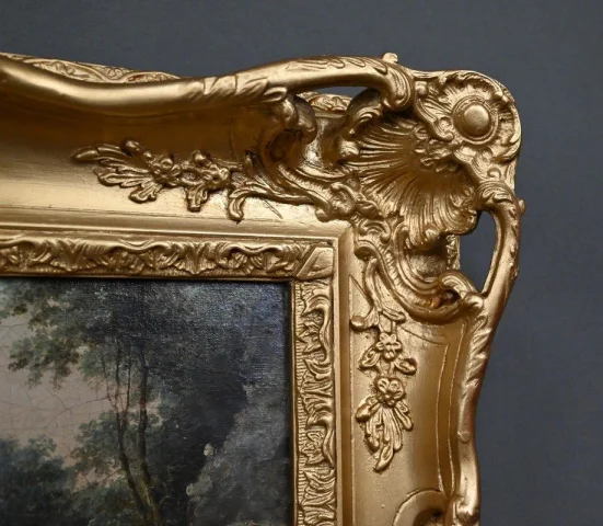 Cuadro «Chemin ouvrant sur la Mer», óleo sobre tabla, en el gusto de Jean Pillement – Finales del siglo XIX