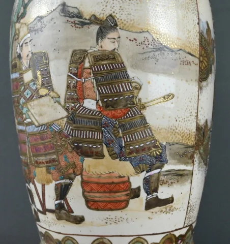 Pair of Satsuma Porcelain & Bronze Oil Lamps, Japan – Late 19th Century — Very good condition