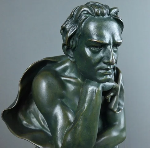 重要なブロンズ作品「考える人」シパリュス署名、アール・デコ時代 – 20世紀前半 — 非常に良好
