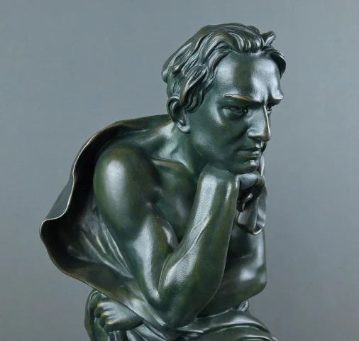 重要なブロンズ作品「考える人」シパリュス署名、アール・デコ時代 – 20世紀前半 — 非常に良好