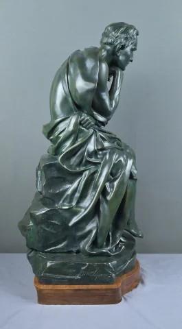 重要なブロンズ作品「考える人」シパリュス署名、アール・デコ時代 – 20世紀前半 — 非常に良好