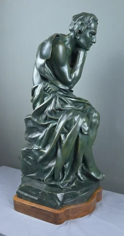重要なブロンズ作品「考える人」シパリュス署名、アール・デコ時代 – 20世紀前半 — 非常に良好