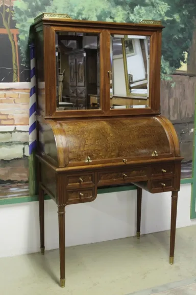 19TH C TAMBOUR TOPBUREAU IN MAHONIE