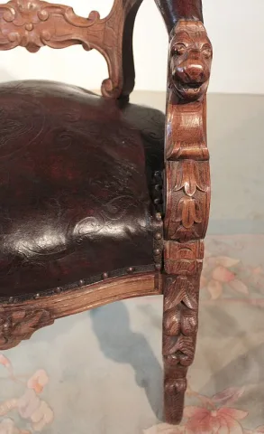 Fauteuil de Bureau style Renaissance en Chêne XIXe