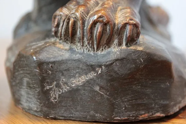 EARTHENWARE LION SIGNED JOLIVEAUX