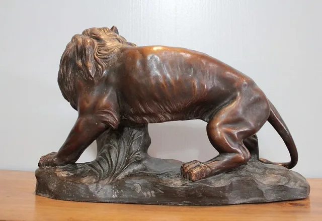 EARTHENWARE LION SIGNED JOLIVEAUX