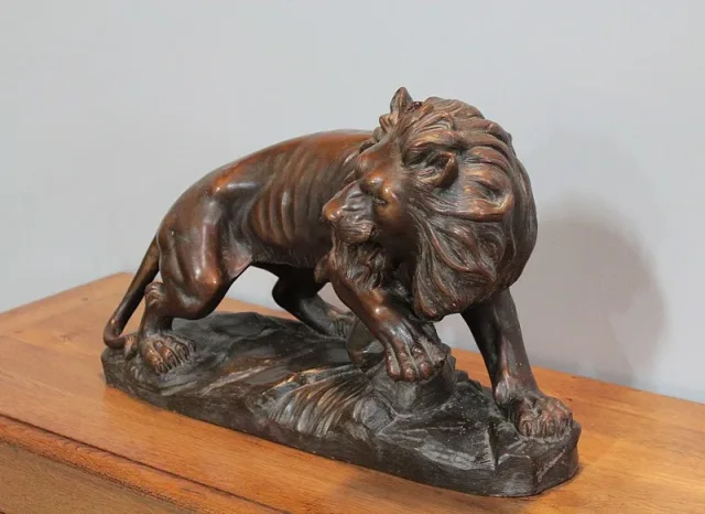 EARTHENWARE LION SIGNED JOLIVEAUX