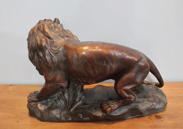 EARTHENWARE LION SIGNED JOLIVEAUX