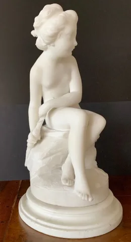 Psyché , Sculpture En Marbre Signé Falconet