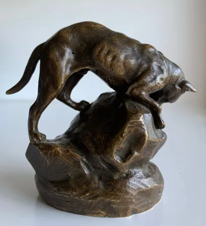 Le Chien Et Le Lièvre , Bronze Signé C. Masson