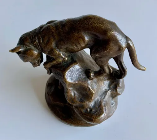 Le Chien Et Le Lièvre , Bronze Signé C. Masson