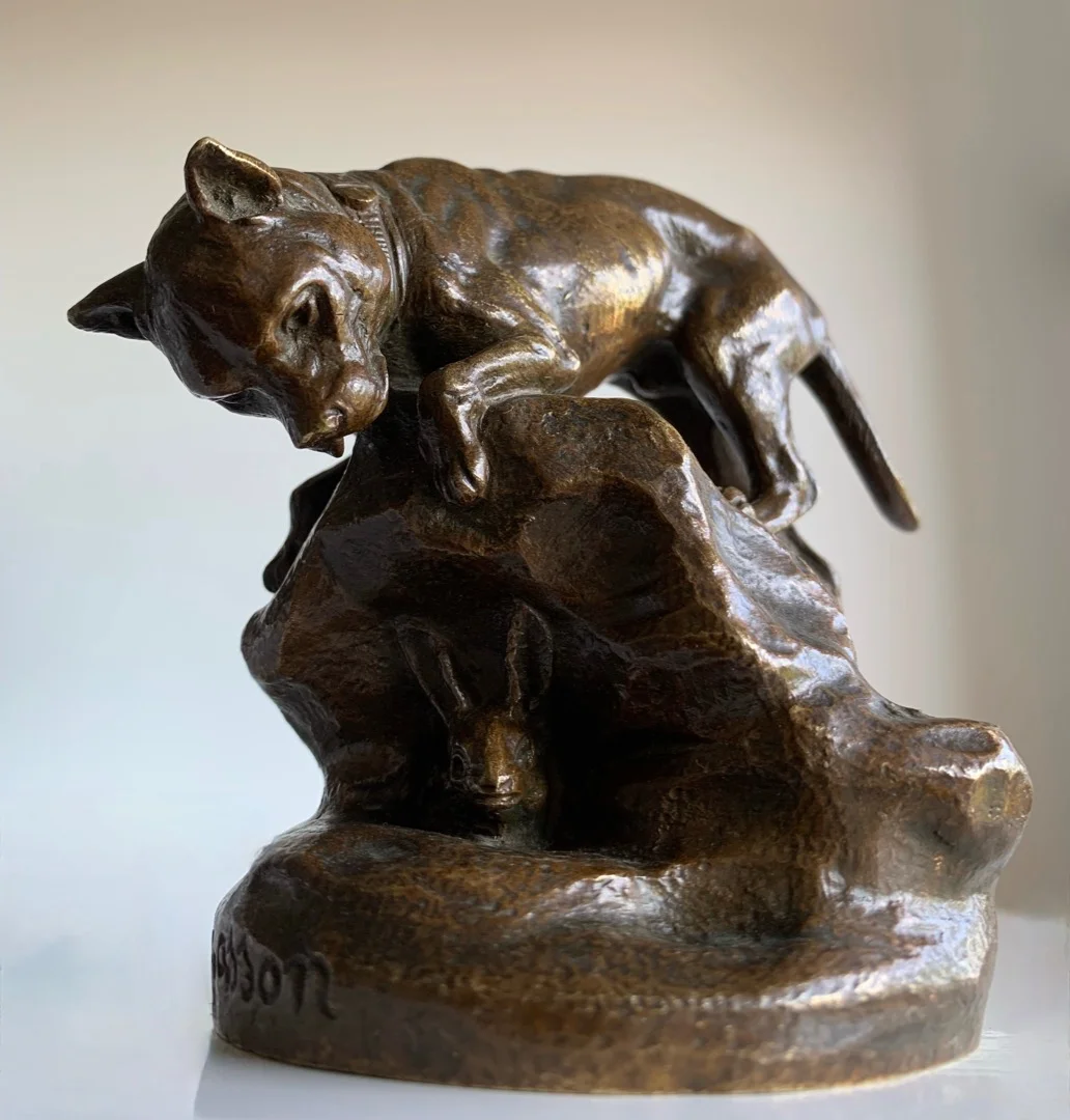 Le Chien Et Le Lièvre , Bronze Signé C. Masson
