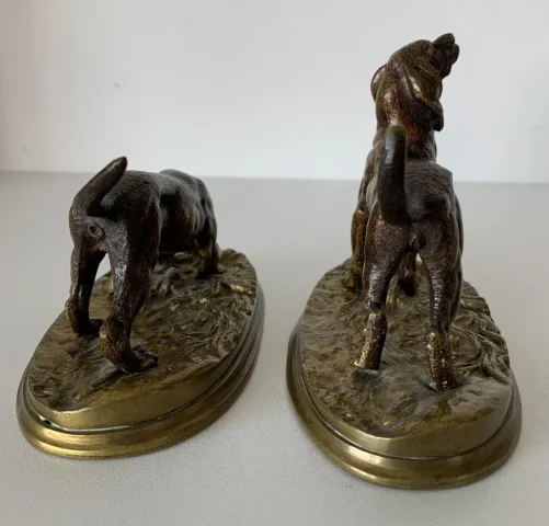 PAIR OF BRONZE DOGS