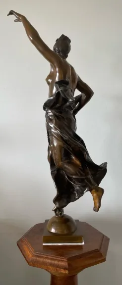 Nymphe à La Corne D Abondance , Bronze Signé Jean Gautherin