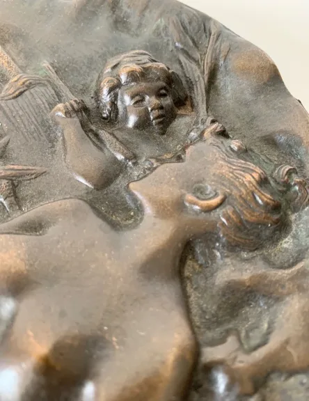 Naïade Et Putto , Bas Relief En Bronze