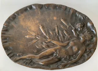 Naïade Et Putto , Bas Relief En Bronze
