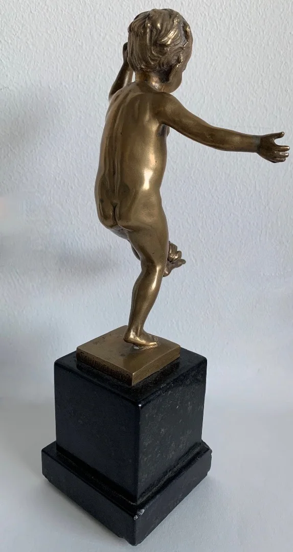 L Enfant Et La Grenouille , Sujet En Bronze