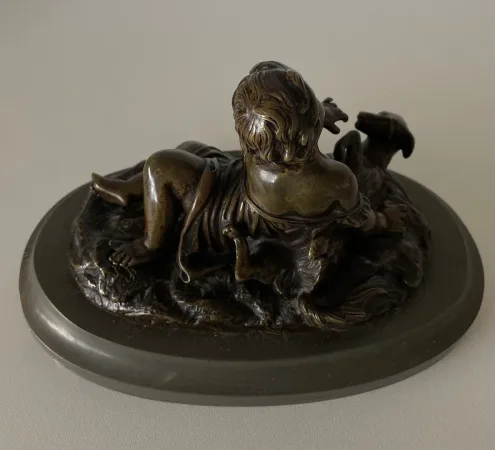 L Enfant Et Son Chien , Sujet En Bronze