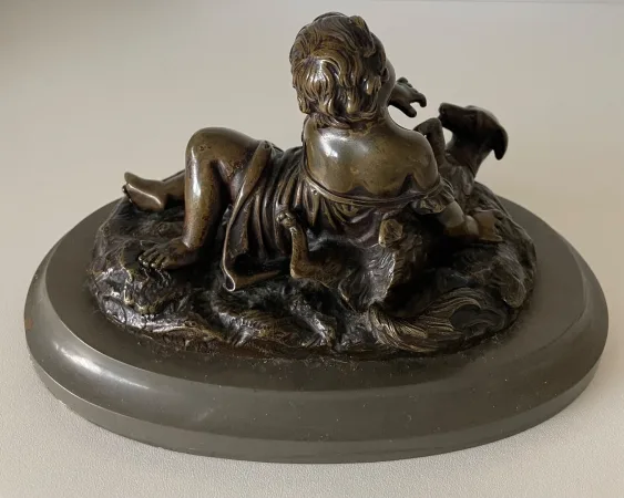 L Enfant Et Son Chien , Sujet En Bronze