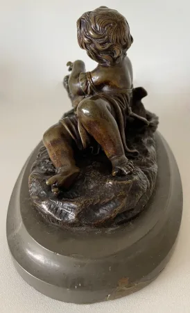 L Enfant Et Son Chien , Sujet En Bronze