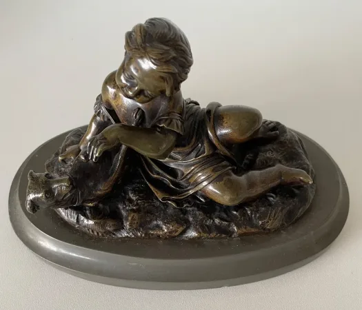 L Enfant Et Son Chien , Sujet En Bronze