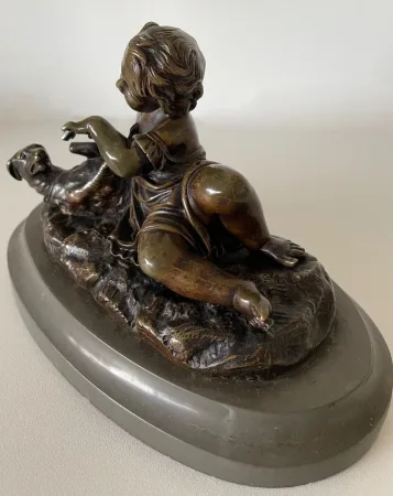 L Enfant Et Son Chien , Sujet En Bronze