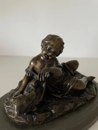 L Enfant Et Son Chien , Sujet En Bronze