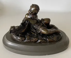 L Enfant Et Son Chien , Sujet En Bronze