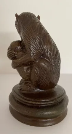 Maman Singe Et Son Bébé, Sujet En Bronze -
