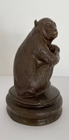 Maman Singe Et Son Bébé, Sujet En Bronze -