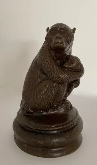 Maman Singe Et Son Bébé, Sujet En Bronze -