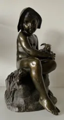 L Enfant Et Le Lapin , Sculpture En Bronze.