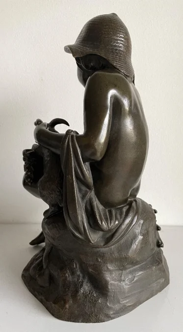 L Enfant Et Le Lapin , Sculpture En Bronze.
