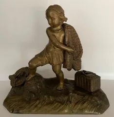 Le Retour De Pêche , Petit Sujet En Bronze