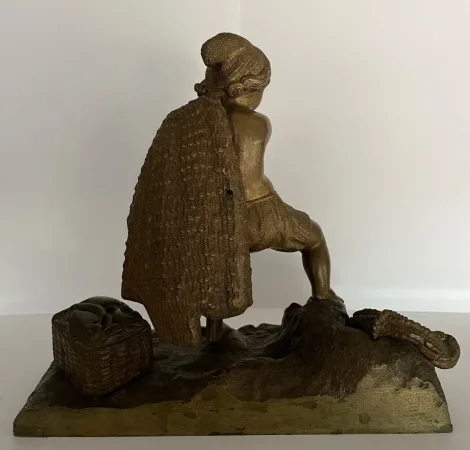 Le Retour De Pêche , Petit Sujet En Bronze