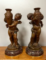 Paire D Angelots En Bronze Signée Auguste Moreau