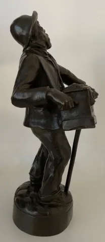 L Organiste Et Son Orgue De Barbarie , Sculpture En Bronze