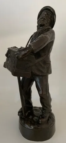 L Organiste Et Son Orgue De Barbarie , Sculpture En Bronze