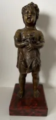 Sculpture En Bronze Représentant Une Petite Fille Et Son Chat