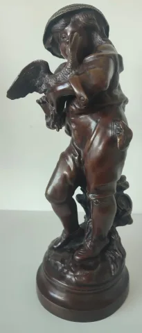 L Enfant Et Le Canard , Sculpture En Bronze